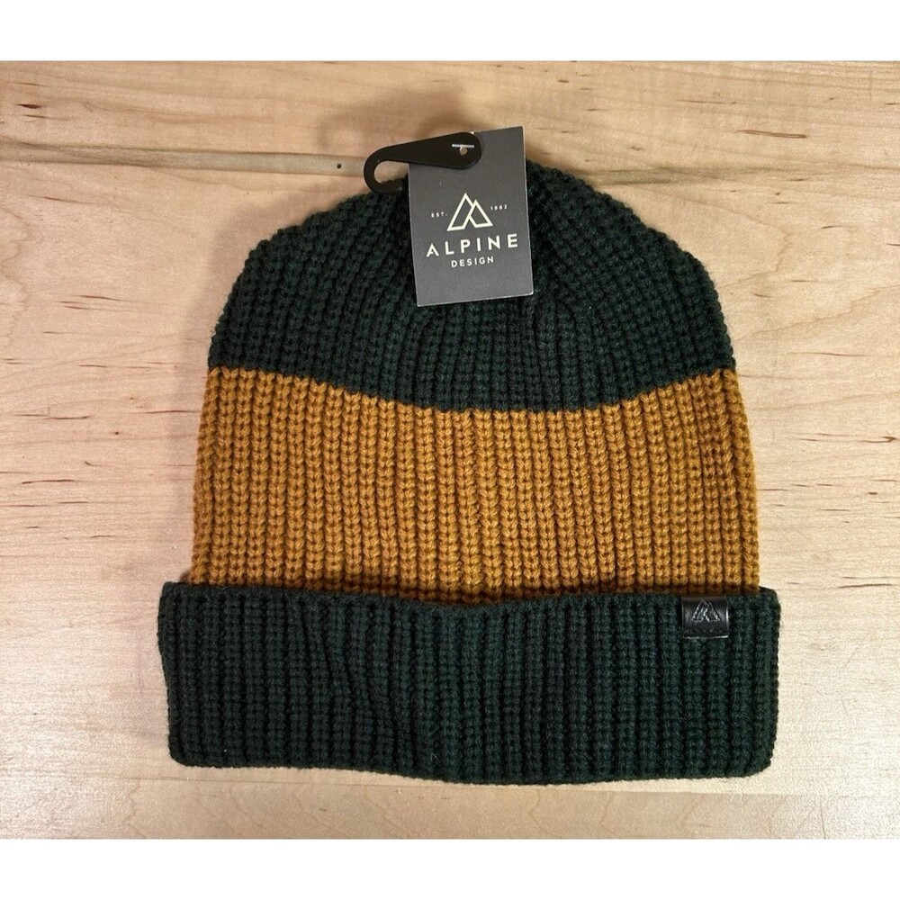 Alpine Design Green Yellow Watch Cap Beanie Winter Knit Hat Unisex NWT